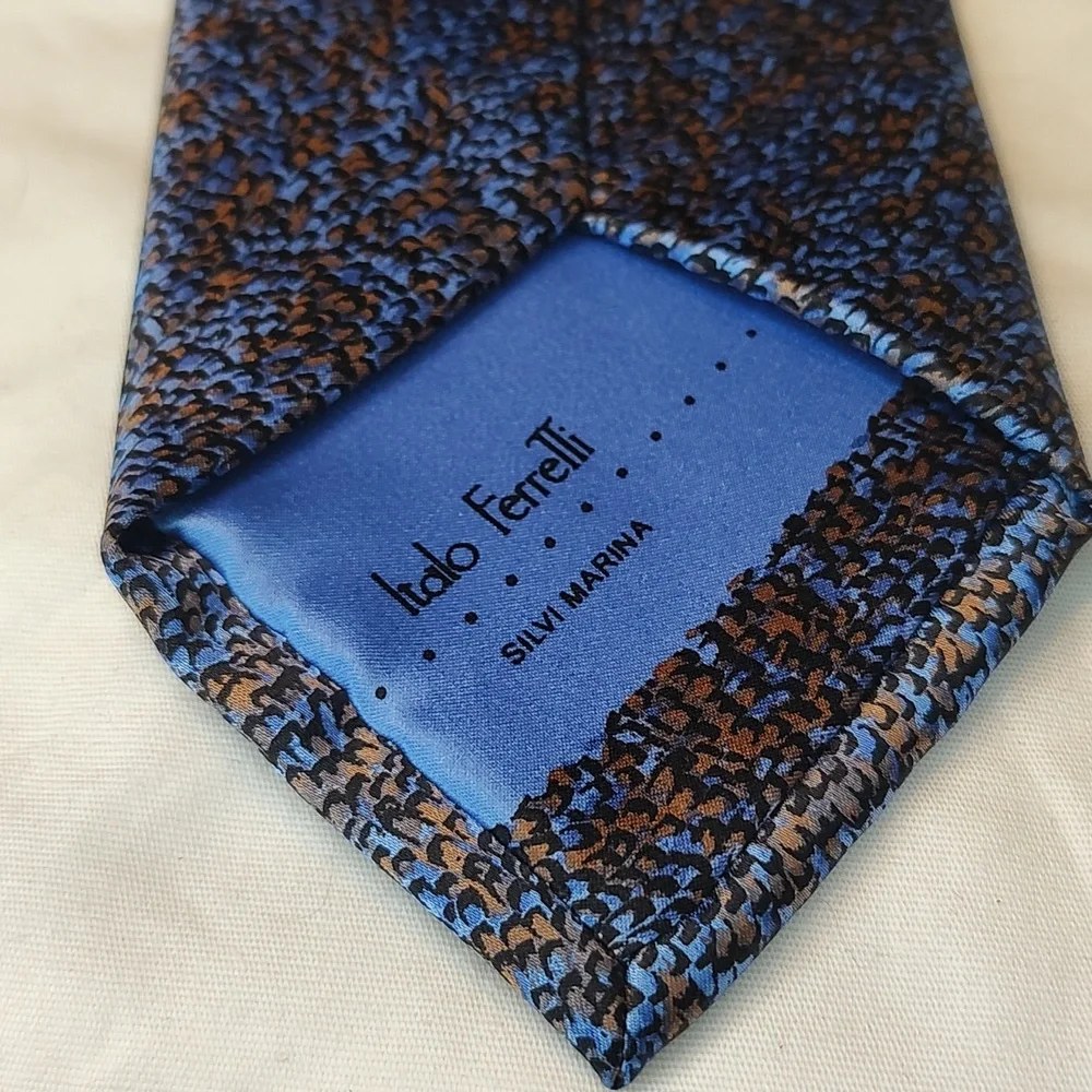 Italo Ferretti Silvia Marina Blue and Brown handmade in Italy tie - Picture 4 of 7